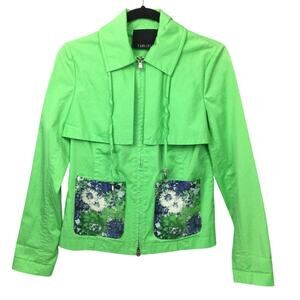 Carlisle Mixed Textile Floral Patch Pockets Full Zip Collared Green Jacket 2